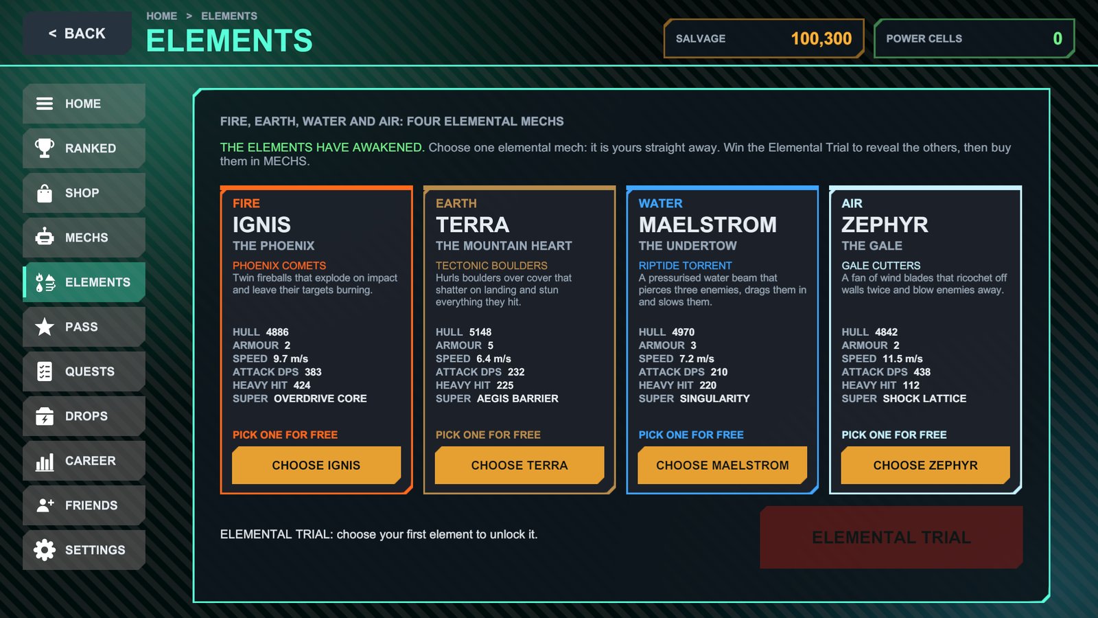 Elements page